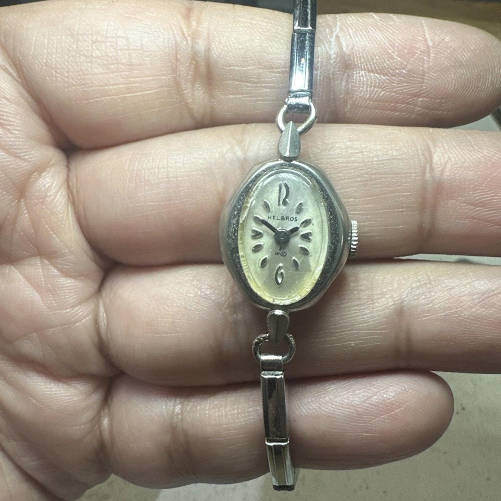 Working Vintage HELBROS Silver 21 jewels Manual Wind Ladies Watch 17mm Fit 6.5"